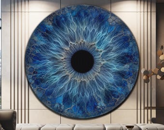 Blue Iris Wall Art,Evil Eye Wall Decor,Tempered Glass Wall Art, Round Painting, Abstract Glass Wall Art,Large Wall Art,Luxury Glass Wall Art