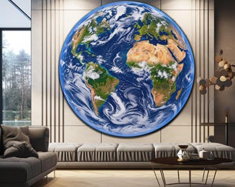 World Map Wall Art, Tempered Glass Wall Art,  Luxury Glass Wall Art, Round Painting, Large Glass Wall Art, Modern Glass Wall Art