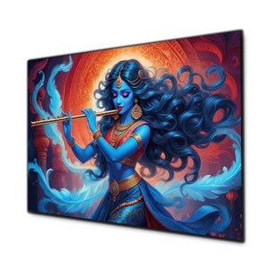 Arte de parede de Krishna, decoração de parede hindu, arte de parede em vidro temperado, impressão em vidro, Radha Krishna, arte de parede em vidro grande, decoração de parede em vidro, decoração de deus hindu