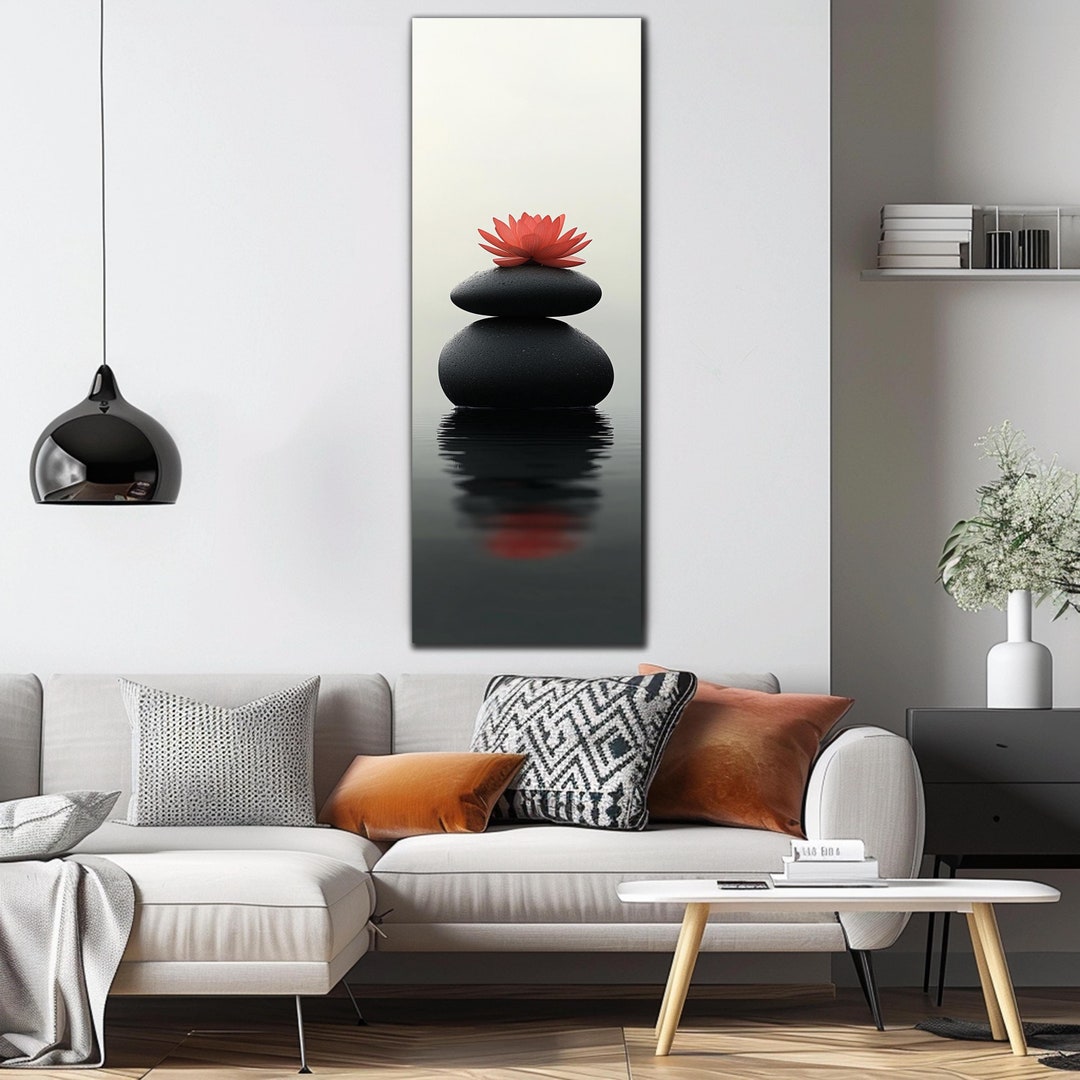 Lotus Zen Stone Wall Art, Tempered Glass Wall Art, Tall Narrow Wall art ...