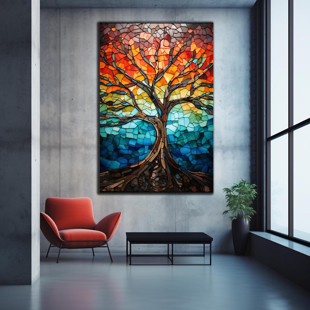Life of Tree Wall Art, Stained Window Glass, Stained Glass Print, Wall ...
