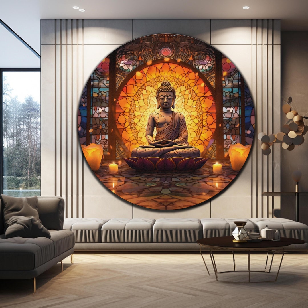 Buddha Wall Art, Tempered Glass Wall Art, Glass Printing, Round Wall ...