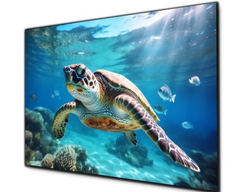 Tempered Glass Wall Art,Sea Turtle Wall Art,Glass Printing, Large Wall Art,Sea Life Art Wall Hangings, Glass Wall Decor, Undersea Wall Art
