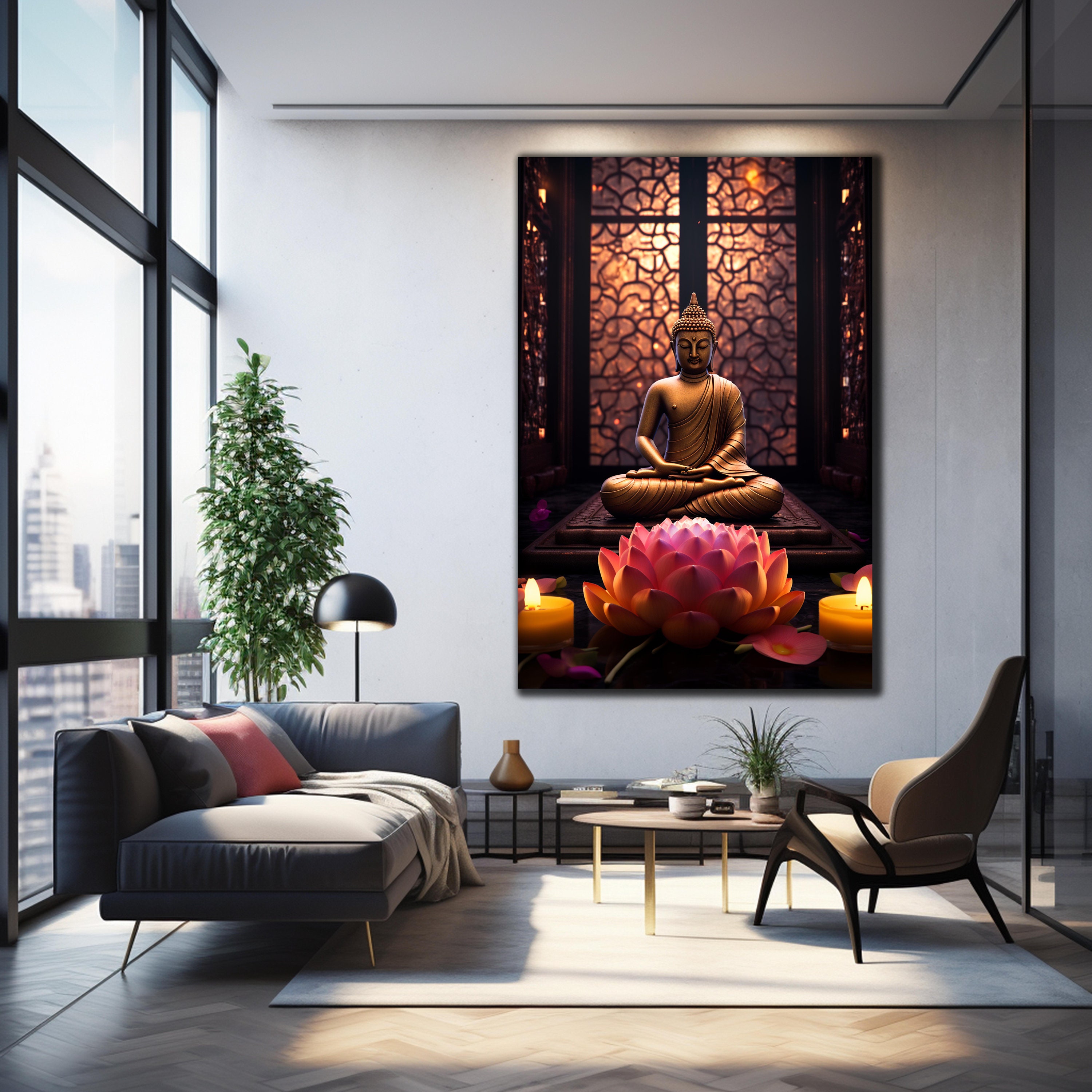 Buddha Wall Decor, Tempered Glass Wall Art,glass Printing,large Wall ...