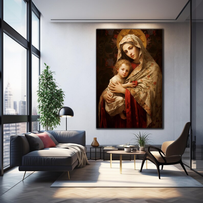 Virgin Mary Wall Art,Tempered Glass Wall Art, Glass Printing, Large Wall Art, Virgin Mary Print,Custom Stained Glass, Mother Mary Wall Art image 2