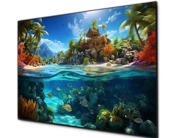Tempered Glass Wall Art, Tropical Beach Wall Art, Sea Shells Wall Art, Glass Large Wall Art,Wall Hangings, Sea Wall Decor, Glass Printing
