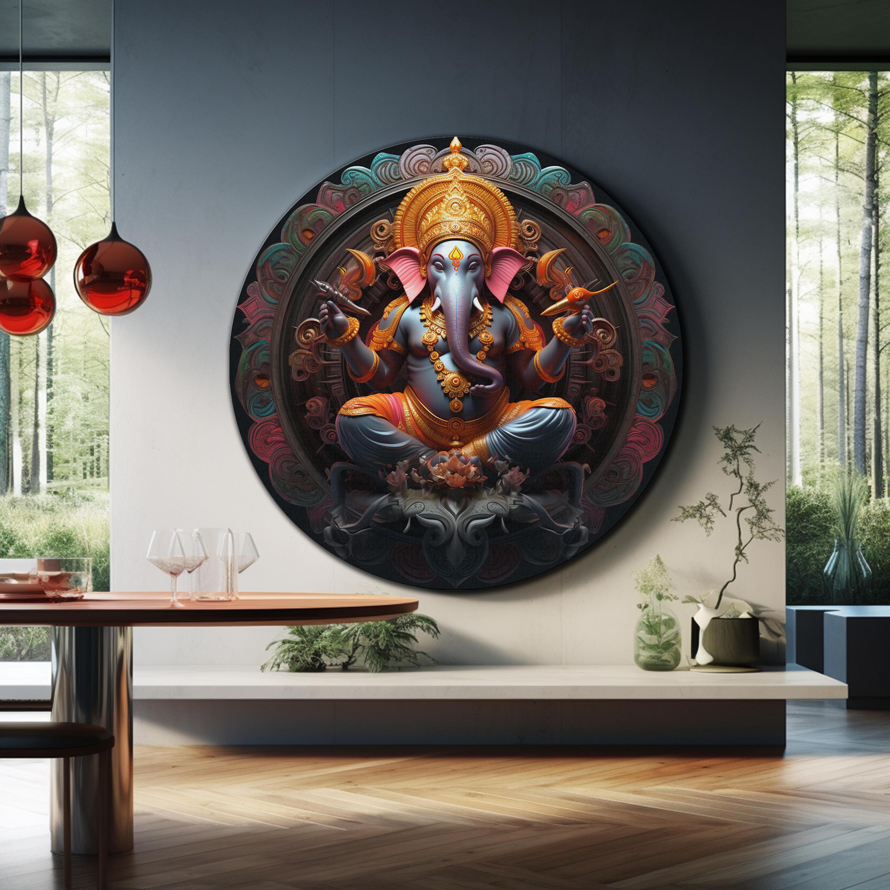 Ganesh Wall Art, Tempered Glass Wall Art, Round Glass Art, Circle Wall ...