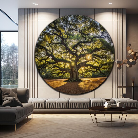 エンジェルオークツリーのウォールアート、強化ガラスのウォールアート