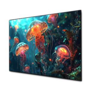 Jellyfish Wall Decor, Tempered Glass Wall Art,Jellyfish Wall Art, Glass Printing, Jellyfish Glass Art, Sea Glass Wall Art, Jellyfish Print