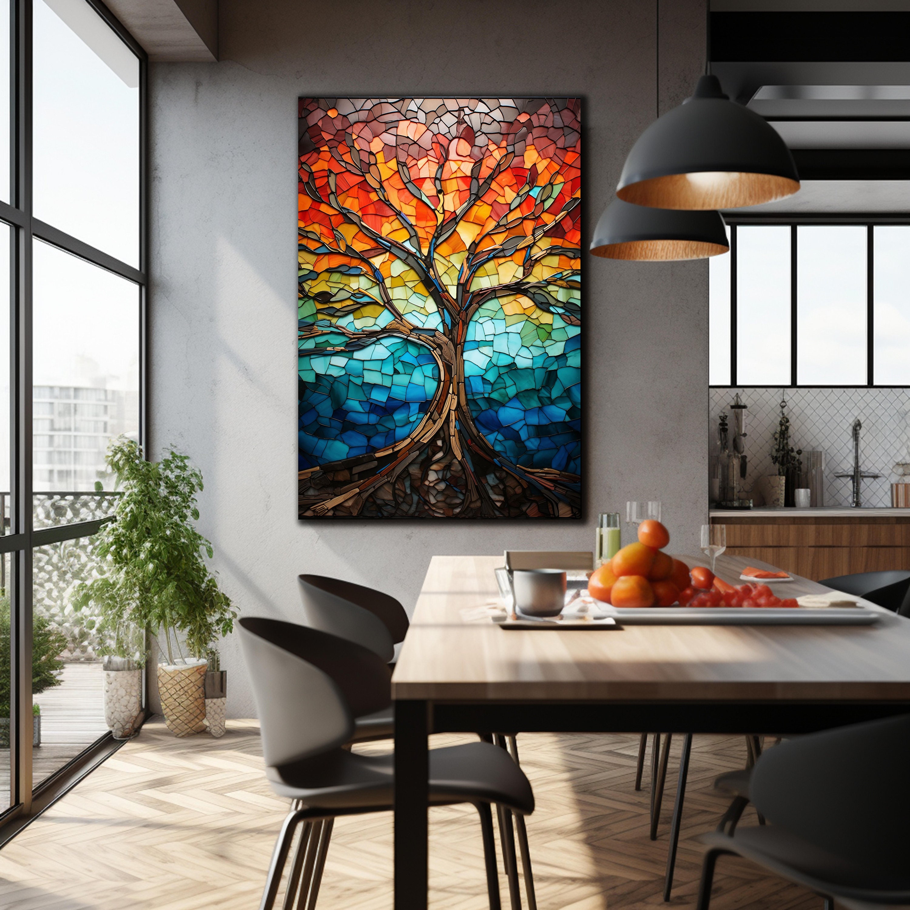 Life of Tree Wall Art, Stained Window Glass, Stained Glass Print, Wall ...