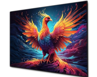 Tempered Glass Wall Art,Phoenix Wall Art, Phoenix Bird,Fantasy Glass Art,Glass Printing,Large Wall Art,Phoenix Wall Decor,Stained Glass Bird