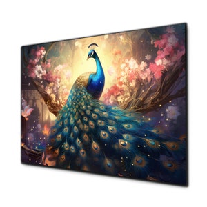 Peacock Wall Decor,Tempered Glass Wall Art,Glass Printing,Large Wall Art, Wall Hangings, Glass Wall Decor,Animal Wall Decor,Peacock Wall Art