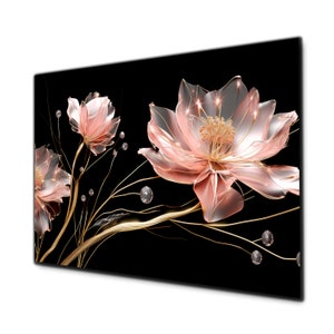 Flower Crystals Wall Art, Tempered Glass Wall Art, Glass Wall Decor, Glass Printing, Glass Large Wall Art, Floral Glass Art, Glass Picture