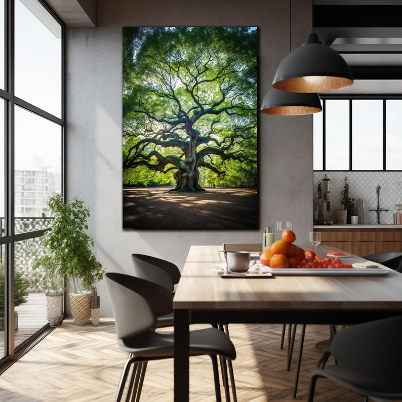 Angel Oak Tree Wall Art, Tempered Glass Wall Art, Life of Tree Wall Art
