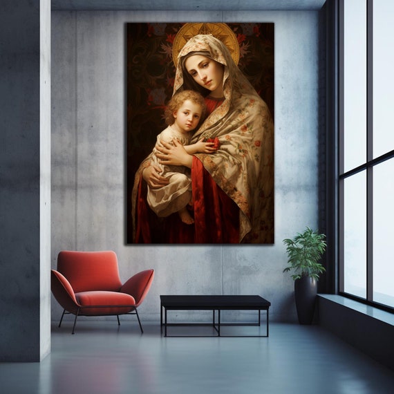 Virgin Mary Wall Art,Tempered Glass Wall Art, Glass Printing, Large Wall Art, Virgin Mary Print,Custom Stained Glass, Mother Mary Wall Art