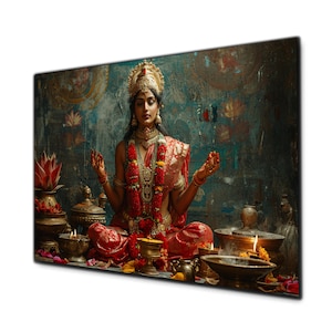 Lakshmi Wall Art, Hindu God wall art,Tempered Glass Wall Art, Glass Printing, Glass Wall Art Large, Lakshmi Wall Decor, Goddess Wall Art
