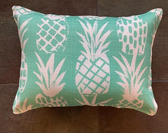 AQUA PIneapple  beach house pillow about 10"x 13" in luxe outdoor fabric new color