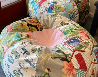 Retro vintage floral and flamingo Tropical Beach Bean Bag Chair  Unfilled with Cover and Liner