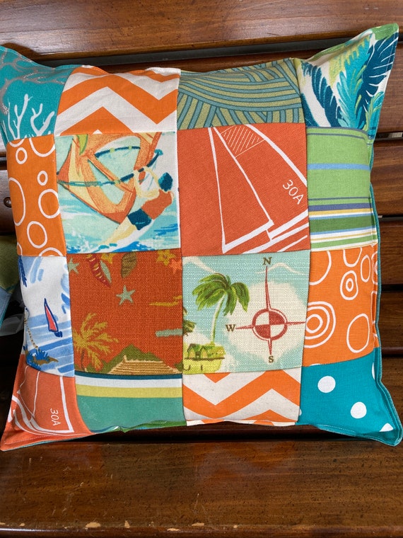 Fun Tropical Patch Pillow in Orange Green and Teal With Fun Tropical Patch Pillow in Orange Green and Teal With