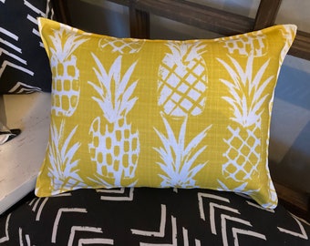 YELLOW PIneapple  beach house pillow about 10"x 13" in luxe outdoor fabric new color smaller shape