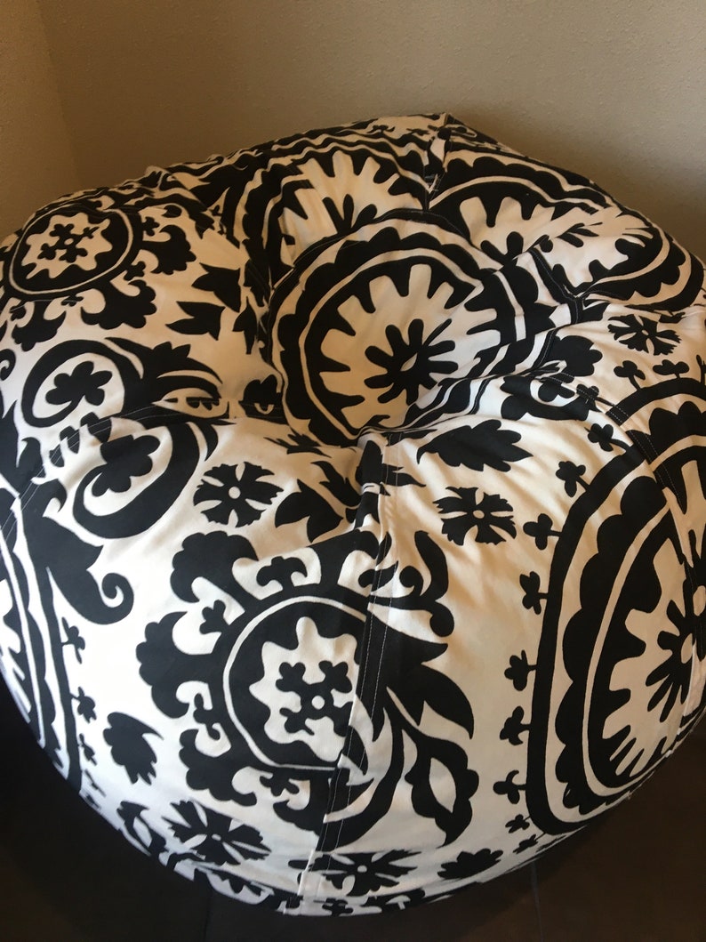 Bold Black and White Suzani print bean bag chair Cover and Liner without filling image 8