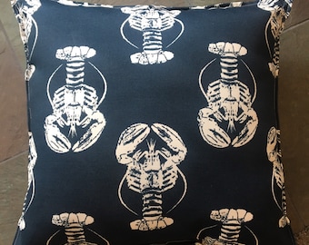 Fun Nautical Lobster Pillow on both sides in navy blue 16" X 16"