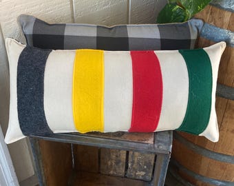NEW shape Hudson Bay Glacier vintage style alpine pillow about 9"X20" with natural canvas and felts