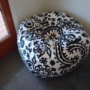 Bold Black and White Suzani print bean bag chair Cover and Liner without filling image 3