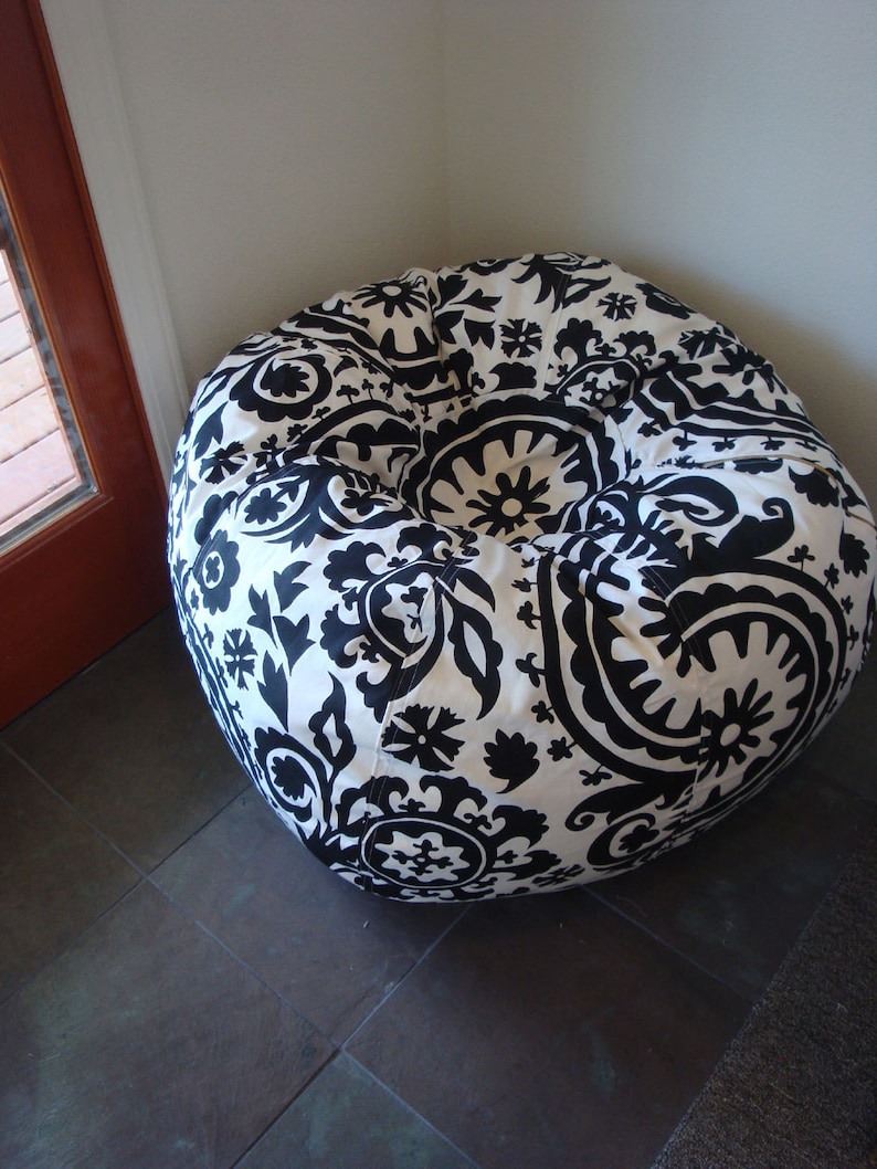 Bold Black and White Suzani print bean bag chair Cover and Liner without filling image 3