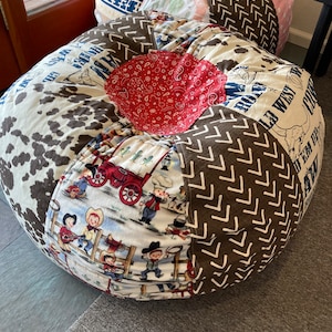 Retro Rodeo Cowboy with cow and soft cowboy print and fun vintage styled bean bag chair UNFILLED with liner