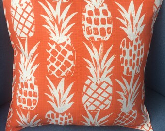 ORANGE PIneapple  beach house pillow about 16"x 16" in luxe outdoor fabric new color