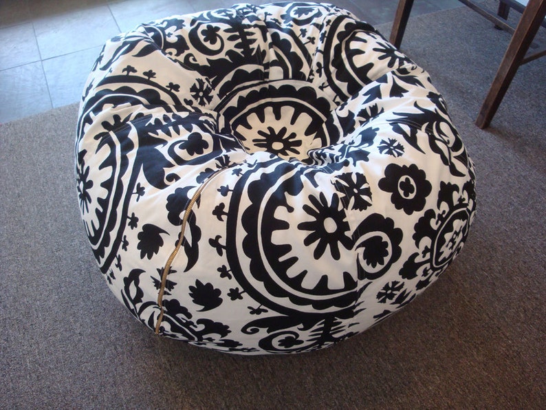 Bold Black and White Suzani print bean bag chair Cover and Liner without filling image 2