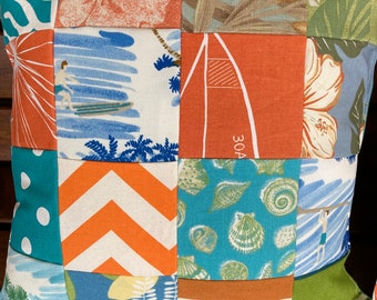 Fun Tropical Patch Pillow in Orange Green and Teal With Fun Tropical Patch Pillow in Orange Green and Teal With