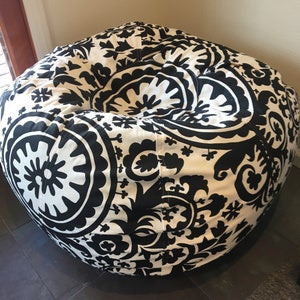 Bold Black and White Suzani print bean bag chair Cover and Liner without filling image 1