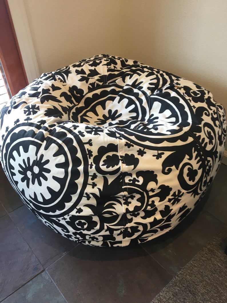 Bold Black and White Suzani print bean bag chair Cover and Liner without filling image 1