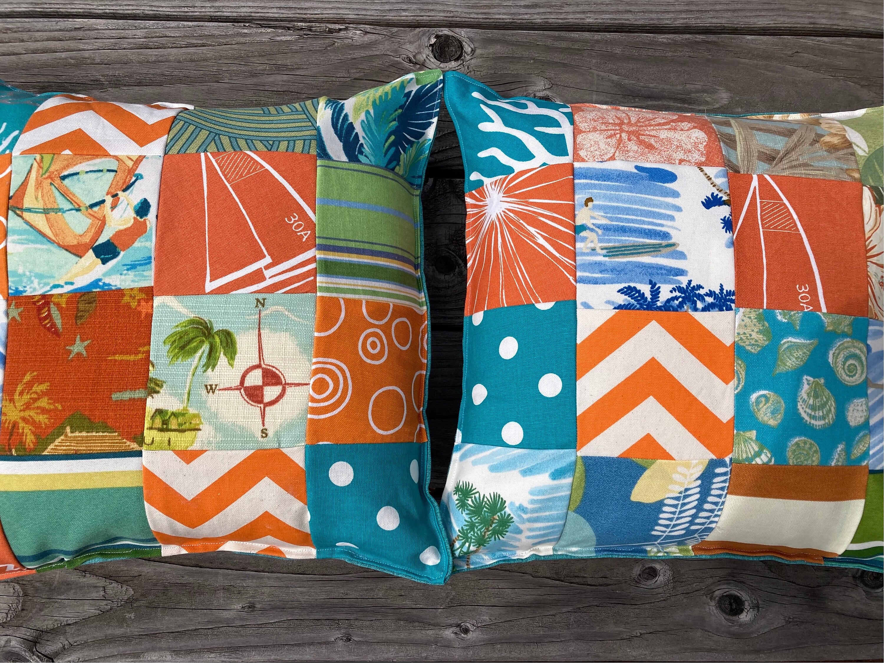 Fun Tropical Patch Pillow in Orange Green and Teal With Fun Tropical Patch Pillow in Orange Green and Teal With