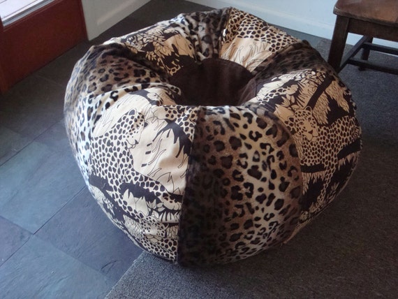 Sale Hidden Jungle Leopard Print And Faux Leopard Fur Bean Bag Etsy