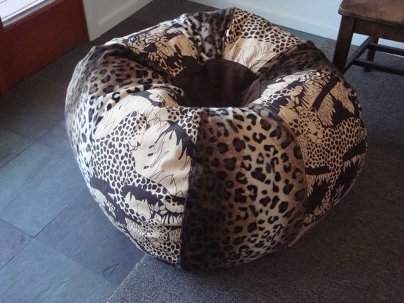 Sale Hidden Jungle Leopard Print And Faux Leopard Fur Bean Bag Etsy