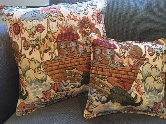 Set Of 2 Noah S Ark Tapestry Pillows One 16 X Etsy