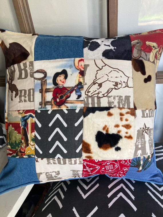 Retro Rustic Western Cowboy Patch Pillow About 16