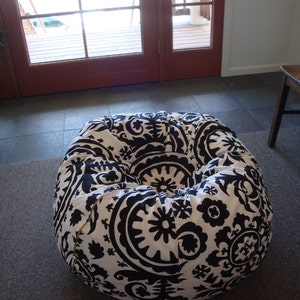 Bold Black and White Suzani print bean bag chair Cover and Liner without filling image 6
