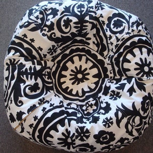 Bold Black and White Suzani print bean bag chair Cover and Liner without filling image 4