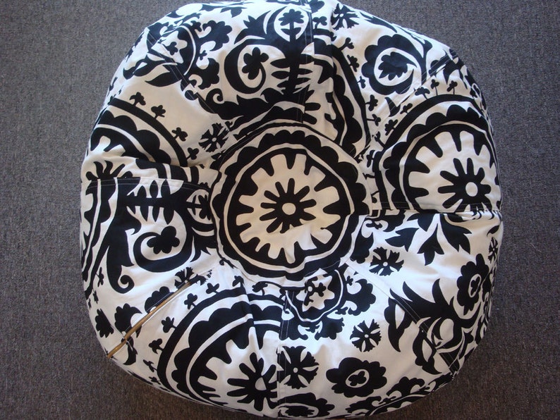 Bold Black and White Suzani print bean bag chair Cover and Liner without filling image 4