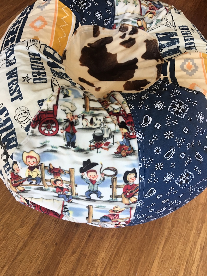 NEW Retro Rodeo hot Cowboy with faux furry cow and soft cowboy print and fun vintage styled bean bag chair UNFILLED with liner