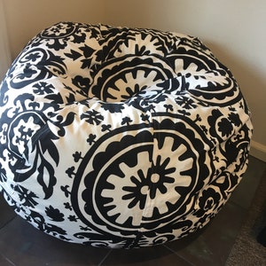 Bold Black and White Suzani print bean bag chair Cover and Liner without filling image 9