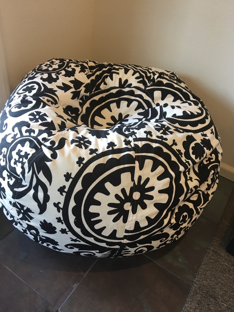 Bold Black and White Suzani print bean bag chair Cover and Liner without filling image 9