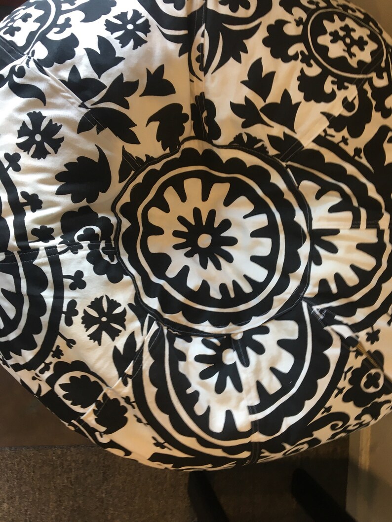 Bold Black and White Suzani print bean bag chair Cover and Liner without filling image 10