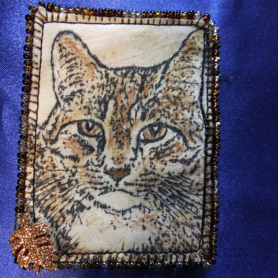 Tiny Art Quilt Atc Brown Tabby Cat Portrait Etsy