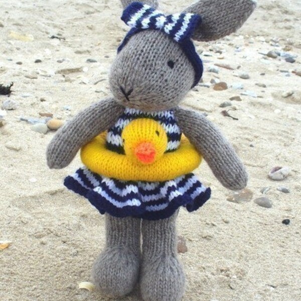 BUNTY BUNNY RABBIT GOES SWIMMING pdf email knitting pattern by debi birkin