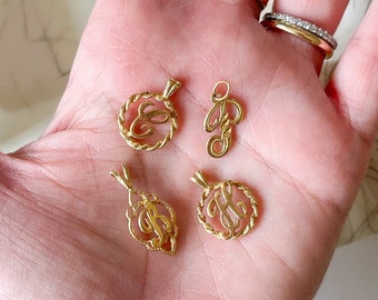 Vintage Letters P, R, H & C 14k Yellow Gold Charms